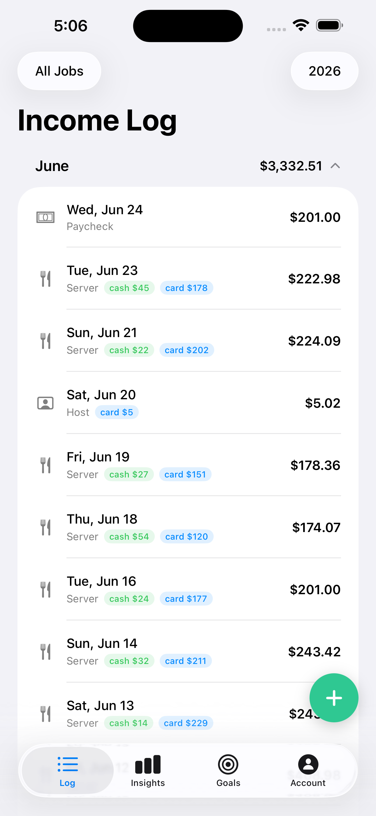 Income Log